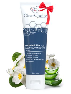 Clear Choice Sun Shield Plus 1.7oz - Non-Greasy Daily Sunscreen for Oily &amp; Acne-Prone Skin, SPF 30, Controls Breakouts &amp; Sebum, PABA-Free with Zinc Oxide, Easy 1-Step Application for Teens &amp; Adults