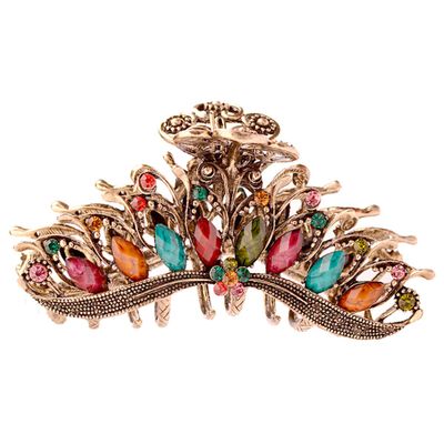 Numblartd Women Girls Fashion Retro Large Size Imitation Turquoise Rhinestone Fancy Hair Claw Jaw Clips Pins - Vintage Chic Metal Alloy Hair Catch Hair Updo Grip for Thick Hair (Colourful)