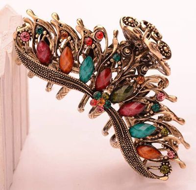 Numblartd Women Girls Fashion Retro Large Size Imitation Turquoise Rhinestone Fancy Hair Claw Jaw Clips Pins - Vintage Chic Metal Alloy Hair Catch Hair Updo Grip for Thick Hair (Colourful)