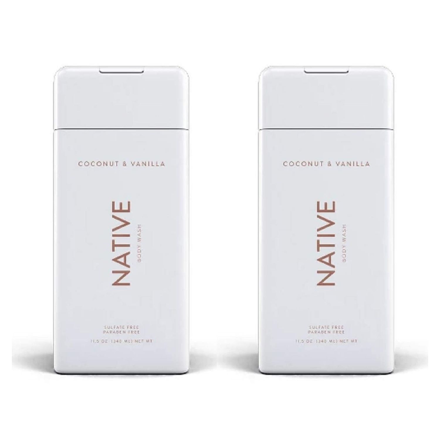 NATIVE Body Wash - Coconut &amp; Vanilla 11.5 oz (340ml) - 2-PACK for Hydrating
