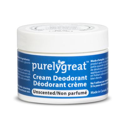 Purelygreat Cream Deodorant, Aluminum-Free, Deodorant Cream for Lasting Odor Control, Vegan, Cruelty-Free Natural Deodorant for Women &amp; Men, Contains No Chemicals, Parabens, or BPA, Unscented, 1.76oz