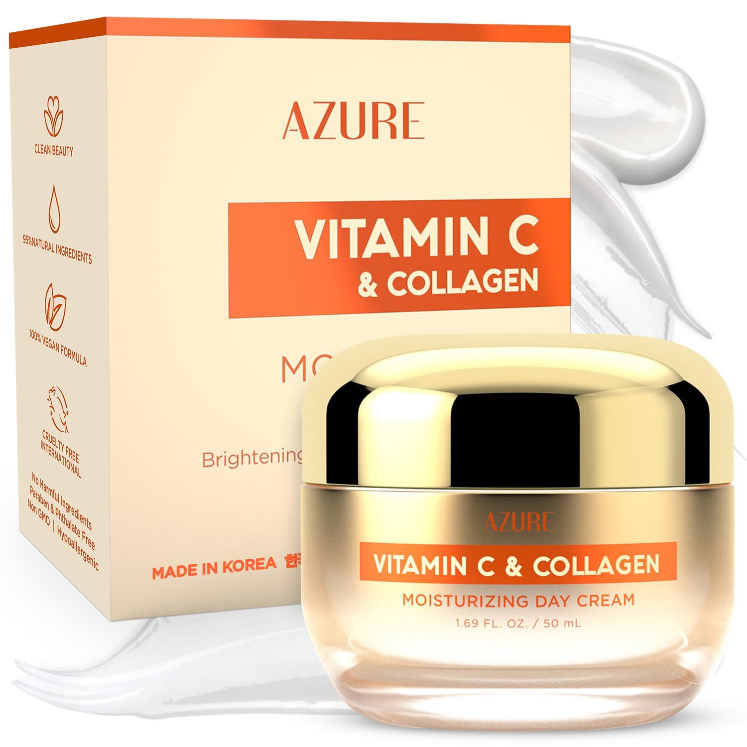 AZURE Vitamin C &amp; Collagen Day Cream - Anti-Aging, Brightening Moisturizer - Reduces Fine Lines, Made in Korea - 50mL / 1.69 fl.oz.