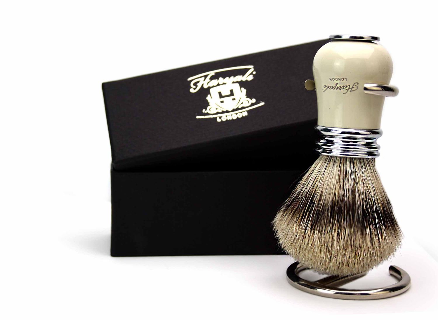 Men Pure Badger Hair Shaving Brush in Ivory Handle with Brush Stand for Wet shavers