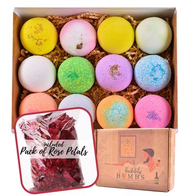 Bath Bombs Gift Set of 12, Natural Bath Bombs with Fizzes, Shea, Coco Butter, Scented Organic Bath Bomb, Gift Set for Women, Bath Bombs for Women
