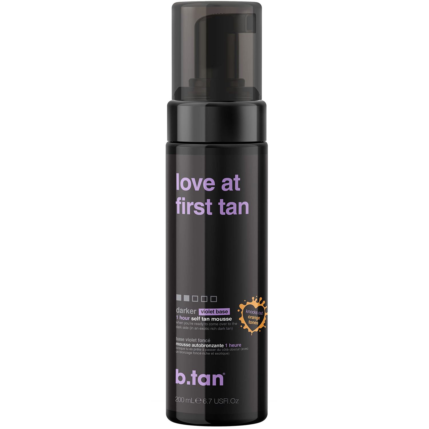 b.tan Violet Base Self Tanner Mousse | Love At First Tan - Best, 1 Hour Express Sunless Tanning Foam, Cancels Orange Tones, Dark Bronzing Glow, No Fake Tan Smell, Face &amp; Body, 6.7 Fl Oz