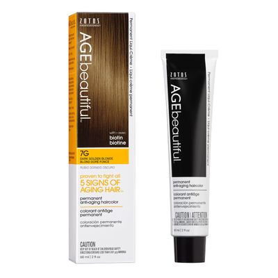 AGE beautiful Permanent Hair Color Dye Liqui Creme | 100% Gray Coverage | Anti-Aging Haircolor | Biotin for Thicker, Fuller Hair | Professional Salon Coloring | 7G Dark Golden Blonde