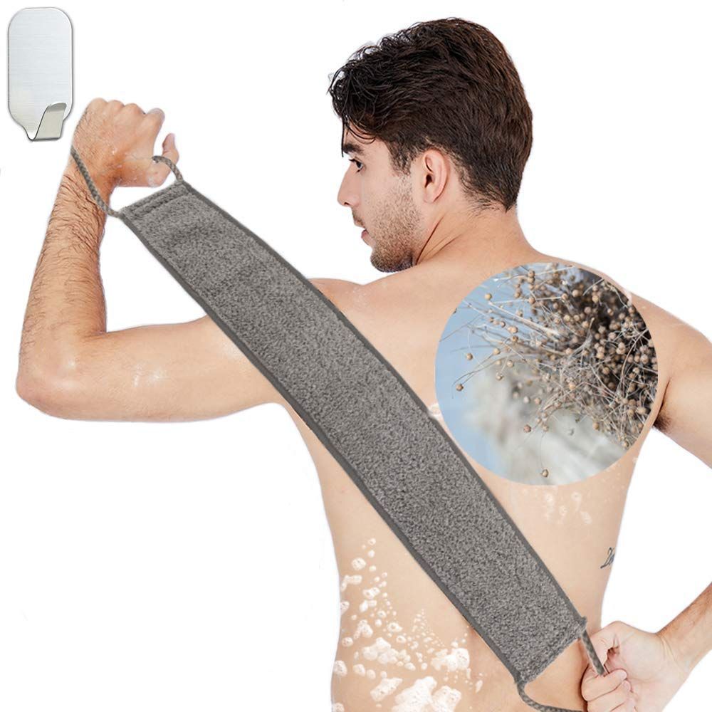 Loofah Back Scrubber for Shower, Natural Soft Flax Back Exfoliator Cleaner for Shower Acne, Extra Long Back Scrub Washer, Dual-Sided Bath Exfoliating Scrubber, Deep Clean&amp;Invigorate Skin for Men/Women