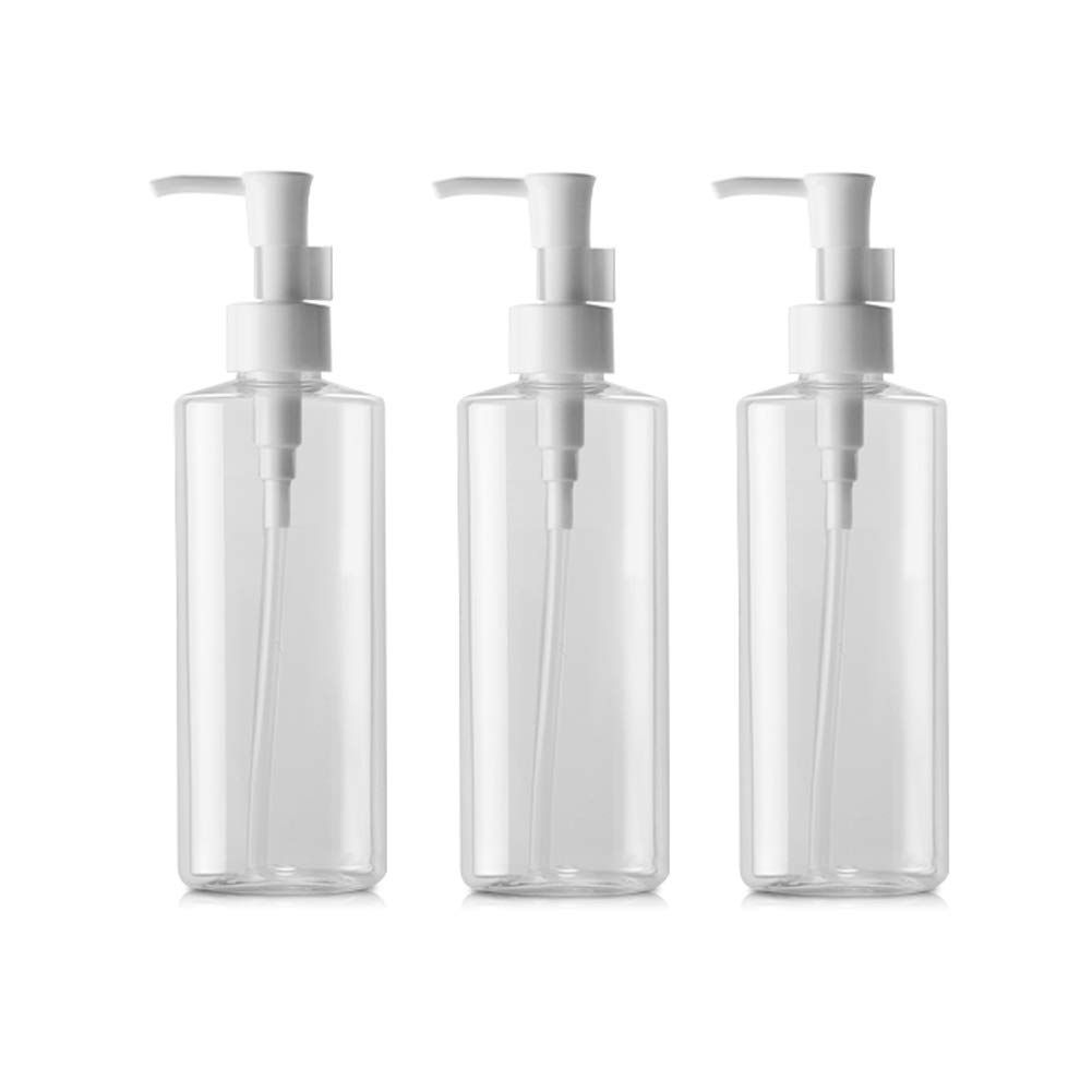 Refillable Plastic Clear Flat Pumps Lotion Cream Cleansing Oil Dispenser Bottle Travel Bottles Pump Bottle Make Up Cosmetic Container Holder Pack of 3 (150ml)