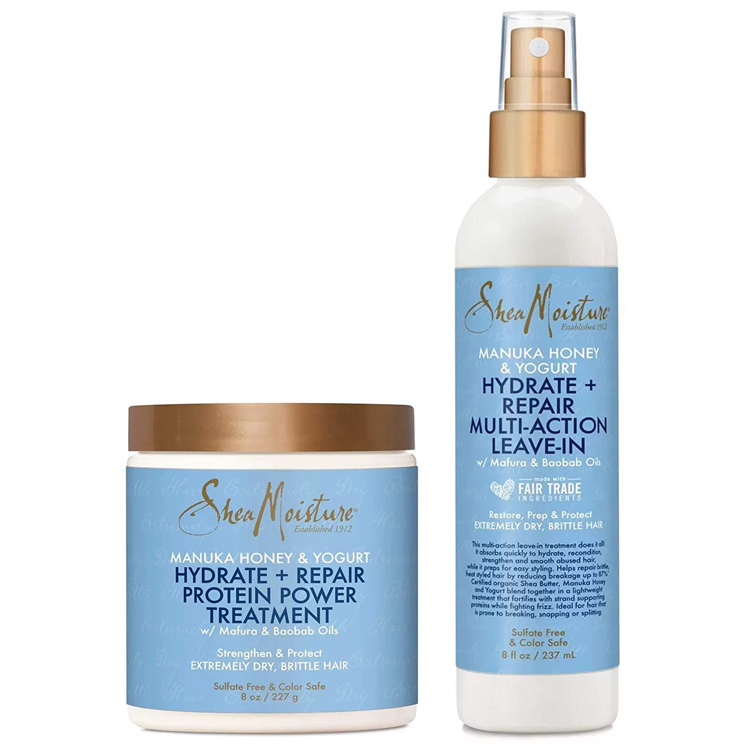 SheaMoisture Manuka Honey &amp; Yogurt Hydrate + Repair Bundle -?Protein Power Treatment &amp; Multi-Action Leave-In Conditioner, 8 Oz Ea (2 Piece Set)