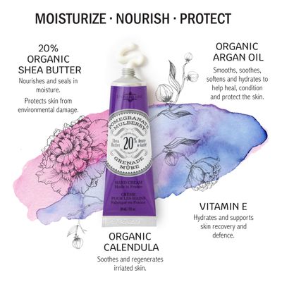 La Chatelaine 20% Shea Butter Hand Cream Travel Size, Organic Argan Oil, Moisturizing, Nourishing, Repairing, Extra-Rich Hand Lotion, Made in France, Paraben Free, 1 oz / 30ml (Pomegranate Mulberry)