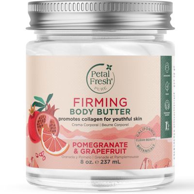 Petal Fresh Pure Firming Pomegranate &amp; Grapefruit Body Butter, Organic Coconut Oil, Argan Oil, Shea Butter, Promotes Collagen, For All Skin Types, Natural Ingredients, Vegan and Cruelty Free, 8 oz