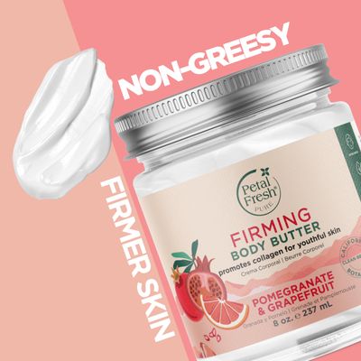 Petal Fresh Pure Firming Pomegranate & Grapefruit Body Butter, Organic Coconut Oil, Argan Oil, Shea Butter, Promotes Collagen, For All Skin Types, Natural Ingredients, Vegan and Cruelty Free, 8 oz