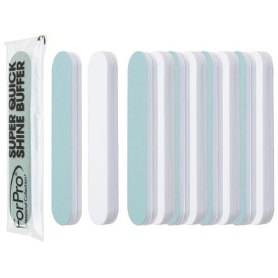ForPro Professional Collection Super Quick Shine 2-Way Buffer, Green 400/White 4000 Grit, Double-Sided Manicure & Pedicure Nail Buffers, 3.5 L x .75 W, 25-Count