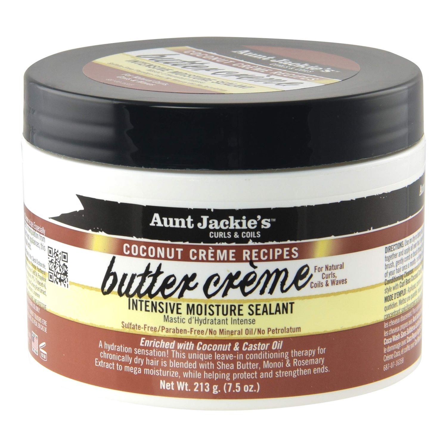 Aunt Jackie&#39;s Coconut Crme Recipes Butter Crme Intensive Moisture Sealant, Leave-In Conditioning Therapy for Dry Hair, 7.5 oz