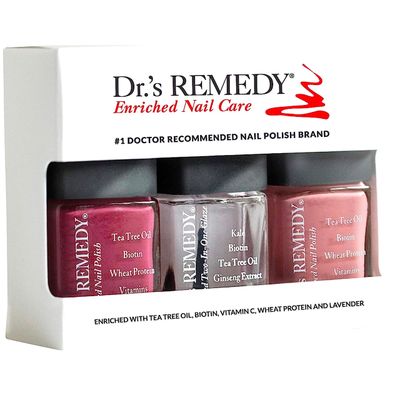 Drs Remedy 3 Pack Nail Polish Kit, ANNIVERSARY Kit, All Natural Enriched Nail Strengthener Non Toxic and Organic - BRAVE Berry/TOTAL Two-in-One Glaze/RESILIENT Rose