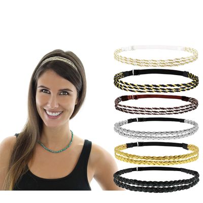 Beaute Galleria 6 Pieces Adjustable Braided Headbands - Double Braided &amp; Triple Strand Twisted Elastic, Women Hair Accessory Hippie Boho Bohemian