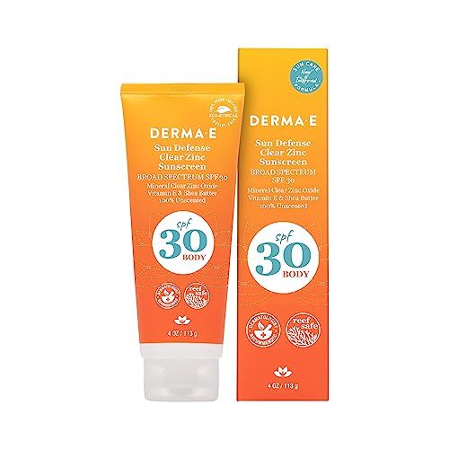 DERMA E Sun Defense Mineral Sunscreen SPF 30 Body - Broad Spectrum Sun Cream - Fragrance Free Zinc Oxide and Titanium Dioxide Aging Reducing Protection, 4 Oz