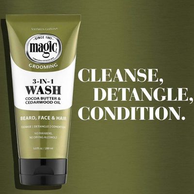 SoftSheen-Carson Magic Beard Wash 3 In 1 Cleanses and Conditions for Face, Beard and Hair, With Cocoa Butter and Shea Butter, 6.8 fluid ounces