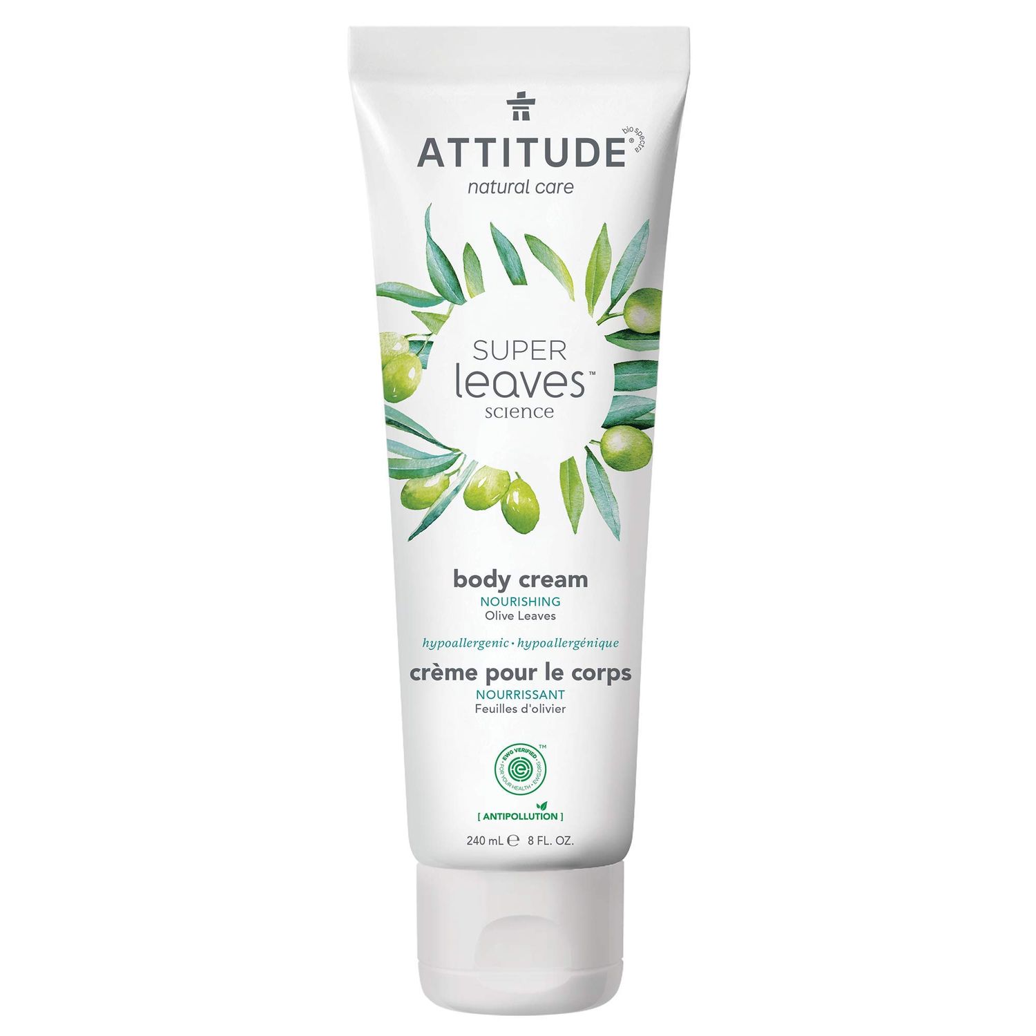 ATTITUDE Body Cream, EWG Verified Moisturizer, Vegan Moisturizing Products For Dry Skin, Dermatologically Tested, Olive Leaves, 8 Fl Oz