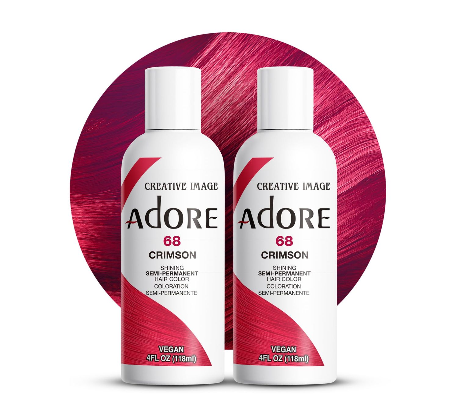 Adore Semi Permanent Hair Color - Vegan and Cruelty-Free Red Hair Dye - 4 Fl Oz - 068 Crimson (Pack of 2)