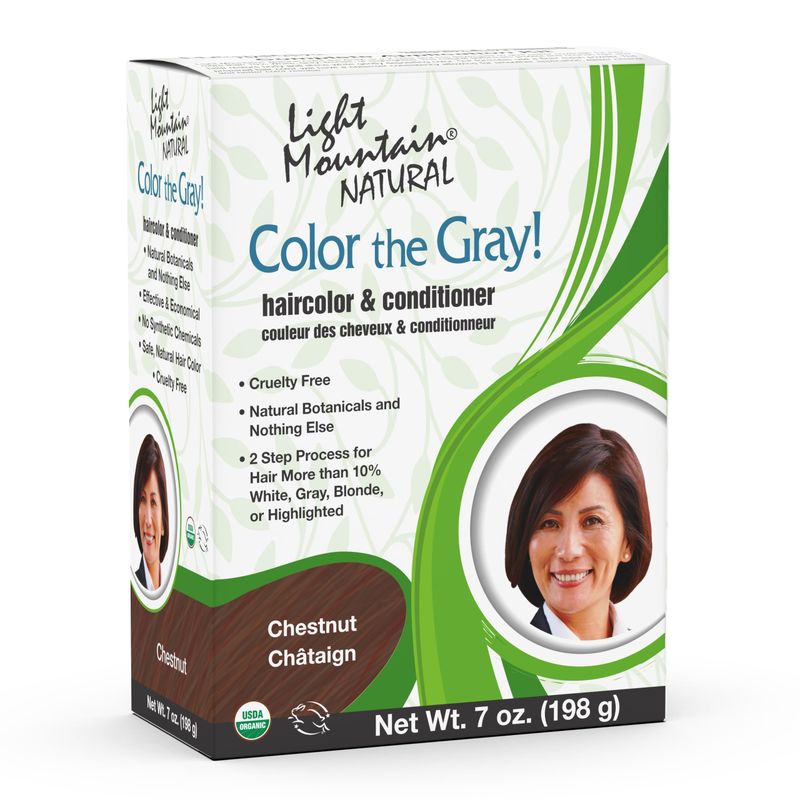Light Mountain Henna Hair Color &amp; Conditioner, Color the Gray - Chestnut Hair Dye for Men/Women, Chemical-Free Semi-Permanent Hair Color for White, Gray, Blonde, or Highlighted Hair, 7 Oz