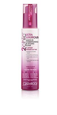 GIOVANNI 2chic Ultra-Luxurious Leave-In Conditioning &amp; Styling Elixir - Smoothing Hair Cream for Curly &amp; Wavy Hair, Enriched with Aloe Vera, Paraben Free, Color Safe - Cherry Blossom &amp; Rose Petal, 4oz