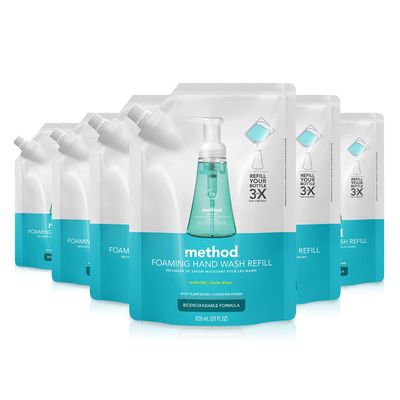 Method Foaming Hand Soap, Refill, Waterfall, 28 oz, 6 pack, Packaging May Vary