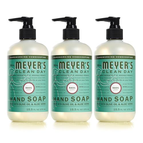 MRS. MEYER&#39;S CLEAN DAY Hand Soap, Made with Essential Oils, Biodegradable Formula, Basil, 12.5 fl. oz - Pack of 3