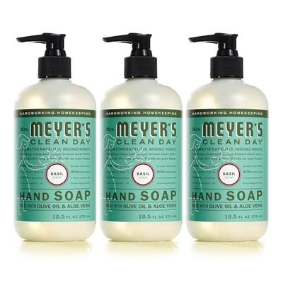 MRS. MEYER&#39;S CLEAN DAY Hand Soap, Made with Essential Oils, Biodegradable Formula, Basil, 12.5 fl. oz - Pack of 3