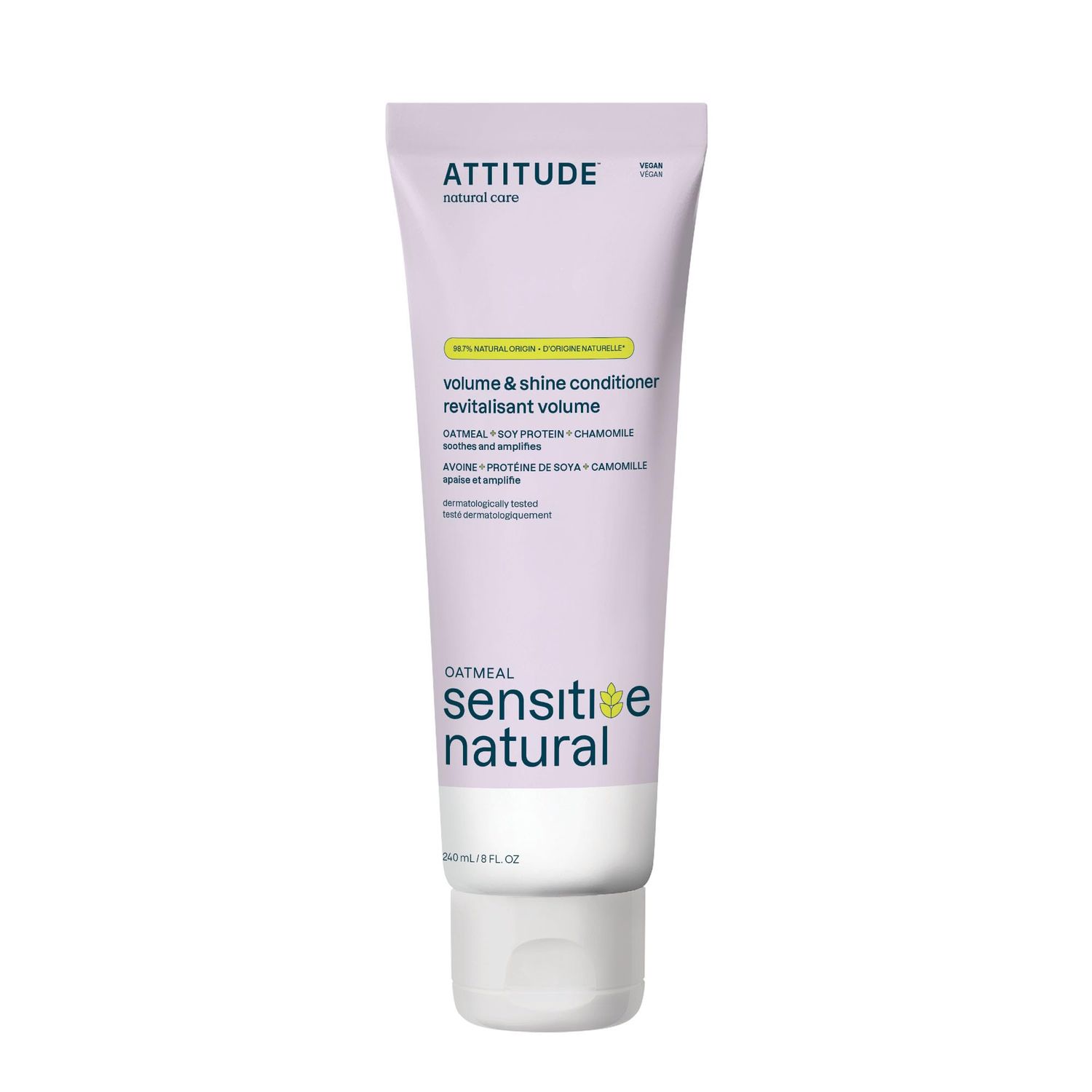 ATTITUDE Hair Conditioner for Sensitive Dry Scalp, For Thin Hair, Soothing Oat, Naturally Derived Ingredients, Dermatologically Tested, Vegan Detangler, Volume and Shine, 8 Fl Oz