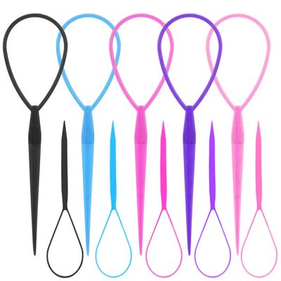 WSYUB Topsy Tail Tools, 10Pcs Hair Styling Accessories, French Braid Tool Loop for Girls, 5 Colors, Large &amp; Trumpet Sizes