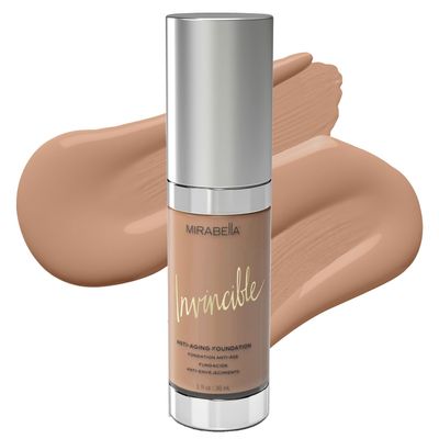 Mirabella Invincible For All HD Liquid Foundation - Anti-Aging Full Coverage Liquid Face Makeup - Moisturizing, Hydrating &amp; Lightweight Foundation for All Skin Types (Dark V, Original Packaging)