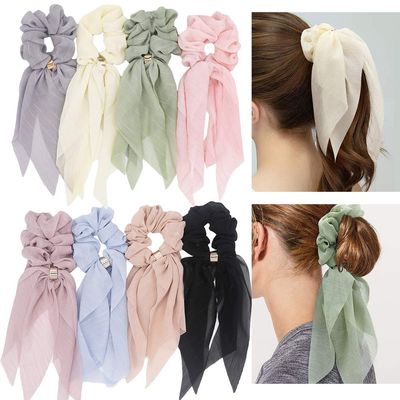 DINPREY Scarf Hair Ties for Women Girls, 8 Pcs Double Layer Bow Scrunchies for Hair Cute Bunny Ear Bow Scrunchies with Assorted Colors