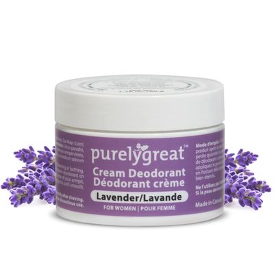 Purelygreat Cream Deodorant, Aluminum-Free, Deodorant Cream for Lasting Odor Control, Vegan, Cruelty-Free Natural Deodorant for Women, Contains No Chemicals, Parabens, or BPA, Lavender Scent, 1.76oz