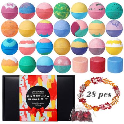 Bath Bombs - 25 Extra Large Pcs + 3 Bubble Bars &amp; Dried Flowers - Bubble Bath Shower Salts for Women, Men &amp; Kids - Relaxing Bathbombs Gift Set Bath Essentials Shower Steamers