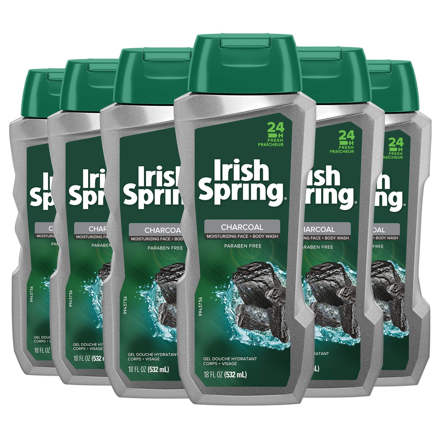 Irish Spring Charcoal Men&#39;s Body Wash, Pure Fresh - 18 fluid ounce (6 Pack)