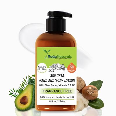 RaGaNaturals Natural Unscented Body Lotion for Dry Skin with Shea Butter and Vitamin E &amp; B5 - Hydrating, Nourishing, Fragrance Free Hand Moisturizer With Organic Essence - For Women, Men, Kids - 8 Oz