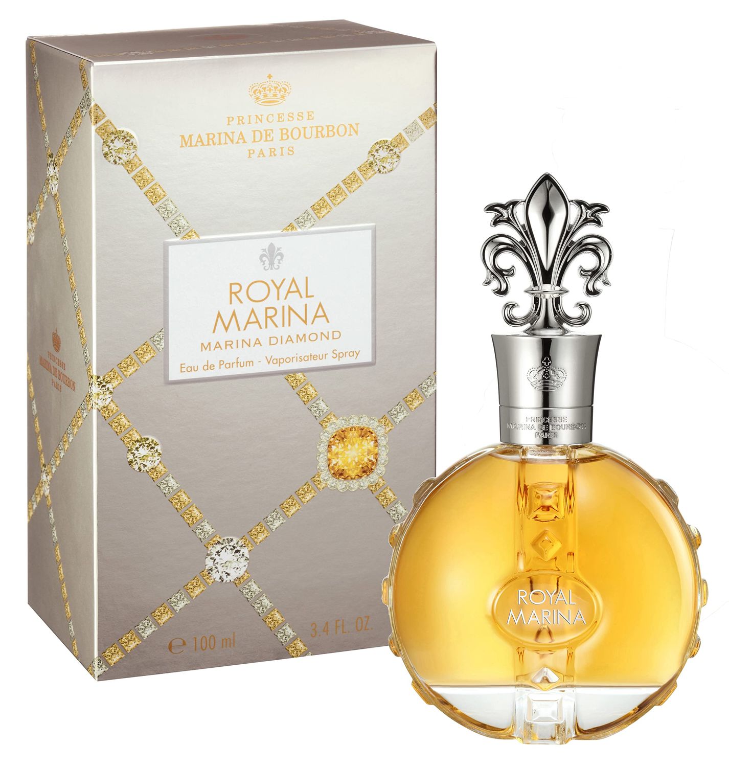 Marina de Bourbon Royal Marina Diamond by Princesse Eau de Parfum for Women - Amber Scent - Opens with Notes of Grapefruit and Blackcurrant - Perfume for Seductive and Confident Women - 3.4 oz