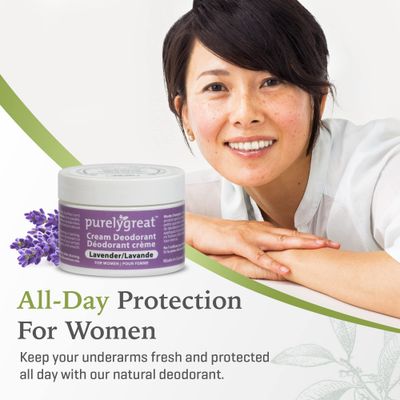 Purelygreat Cream Deodorant, Aluminum-Free, Deodorant Cream for Lasting Odor Control, Vegan, Cruelty-Free Natural Deodorant for Women, Contains No Chemicals, Parabens, or BPA, Lavender Scent, 1.76oz