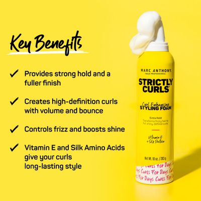 Marc Anthony Strictly Curl Enhancing Styling Foam , Extra Hold - Vitamin E &amp; Silk Proteins Transforms Frizzy Hair to Full , Shiny , Defined Curls - Sulfate-Free Anti-Frizz Mousse Product