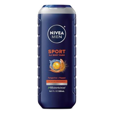 NIVEA MEN Sport Body Wash with Revitalizing Minerals, Spicy, Citrus Body Wash for Men, 16.9 Fl Oz Bottle (Pack of 1)