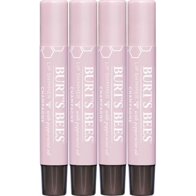Burt&#39;s Bees Shimmer Lip Tint Stocking Stuffers Set, Tinted Lip Balm Stick, Moisturizing for All Day Hydration with Natural Glowy Pigmented Finish &amp; Buildable Color, Champagne (4-Pack)