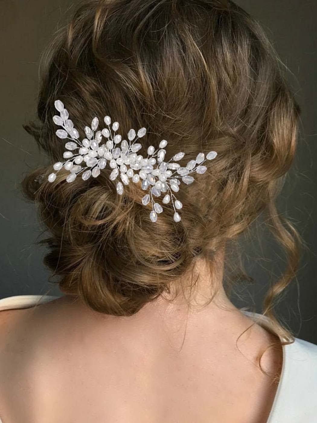 Catery Crystal Bride Wedding Hair Comb Pearl Hair Jewelry Headpieces Women Side Combs Hair Piece Bridal Decorative Hair Accessories for Women and Girls