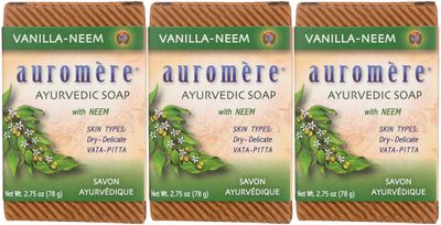 Auromere Ayurvedic Bar Soap, Vanilla Neem - Eco Friendly, Handmade, Vegan, Cruelty Free, Natural, Non GMO (2.75 oz), 3 pack