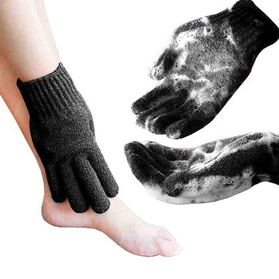 MIG4U Exfoliating Shower Gloves for Bath, Premium Nylon Body Wash Bathing Gloves for Men Women Spa, Massage and Skin Scrub, Dead Skin Remover with Hanging Loop, Black, Regular Size 1 Pair