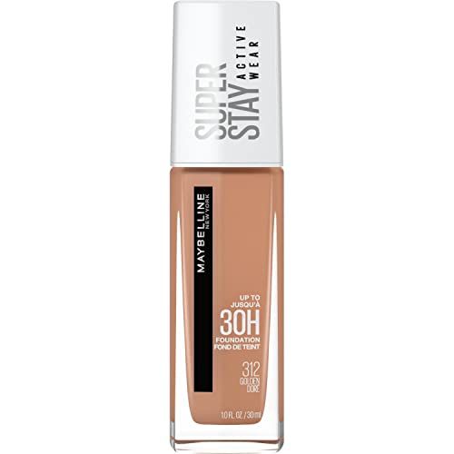 Maybelline Super Stay Full Coverage Liquid Foundation Active Wear Makeup, Up to 30Hr Wear, Transfer, Sweat &amp; Water Resistant, Matte Finish, Golden, 1 Count