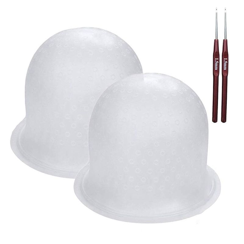 Highlight Caps with Coloring Hair Hook 2 Packs, Frosting Coloring Cap, Professional Salon Silicone Hairdressing Tools