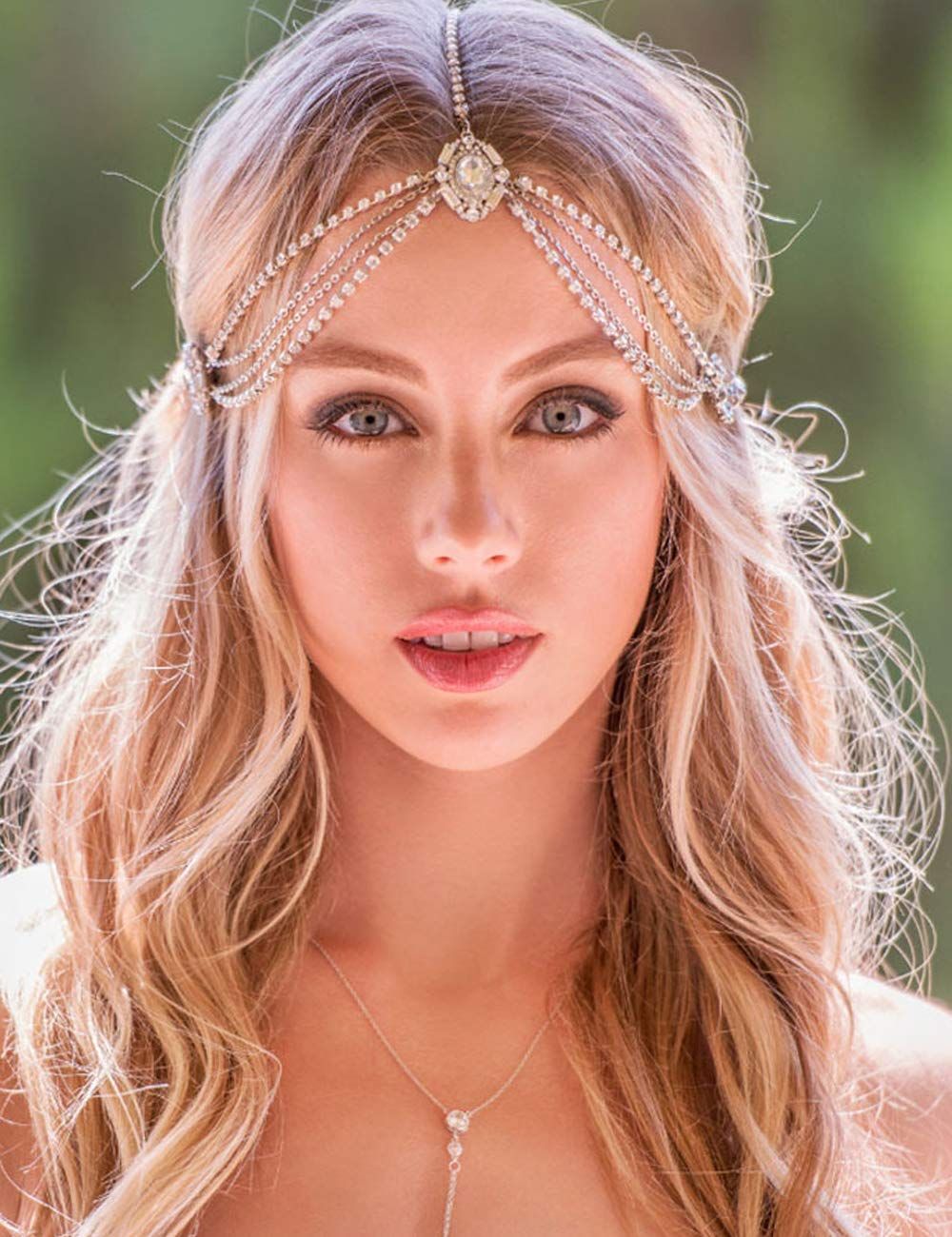 Missgrace Women Dainty Bohemian Rhinestones Head Chain Hair Accessories for Bridal