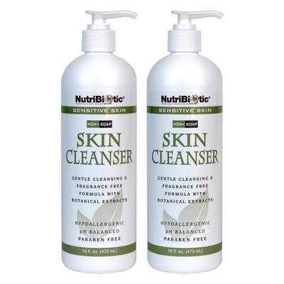 NutriBiotic - Sensitive Skin Non-Soap Skin Cleanser, 16 Oz Twin Pack with GSE (Citricidal) | pH Balanced, Hypoallergenic &amp; Biodegradable | Free of Parabens, Sulfates, Dyes, Colorings &amp; Fragrance