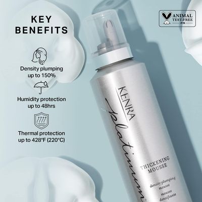 Kenra Platinum Thickening Mousse 12 | Volumizing Styler | Adds Fullness &amp; Body | Humidity Protection Up To 48 hours | Desity Plumping up tp 150% | Thermal Protection | All Hair Types | 6.7 oz